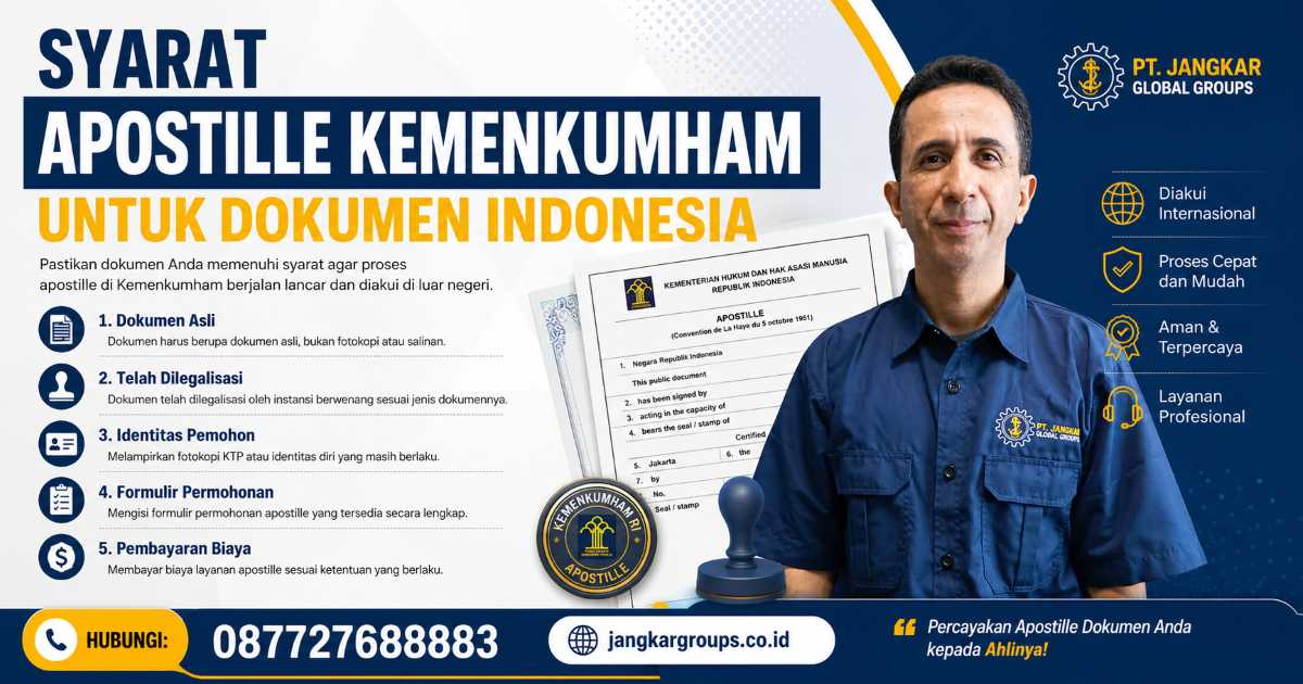 Syarat Apostille Kemenkumham untuk dokumen Indonesia, mulai dari jenis dokumen, legalisasi, hingga persiapan agar pengajuan berjalan lancar dan cepat.